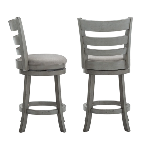 Upholstered Back Swivel Bar Stool – Durable Rubberwood Frame, 360° Swivel Seat, Ring Footrest, and Foam-Padded Linen or Faux Leather Upholstery for Comfortable Everyday Dining