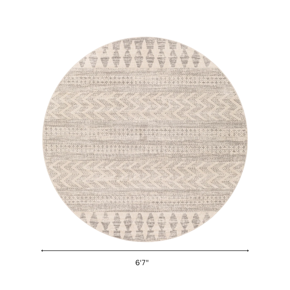 Southwestern-Inspired Geometric Rug – Gray Diamond, Chevron & Dot Patterns on Off-White, Stain-Resistant, Perfect for High-Traffic Areas