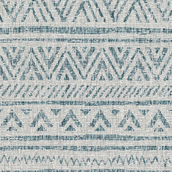 Striped Geometric Area Rug – Aqua & Taupe, Durable Polypropylene, Low-Pile Design for High-Traffic Indoor/Outdoor Spaces