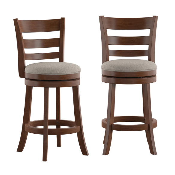 Upholstered Back Swivel Bar Stool – Durable Rubberwood Frame, 360° Swivel Seat, Ring Footrest, and Foam-Padded Linen or Faux Leather Upholstery for Comfortable Everyday Dining