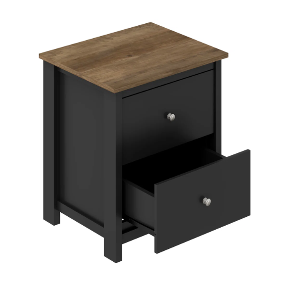 2-Drawer Nightstand – Neutral Engineered Wood, Streamlined Rectangular Design, Four Block Legs, Convenient Storage with Roller-Glide Drawers & Metal Knobs, Perfect for Traditional & Contemporary Bedroom