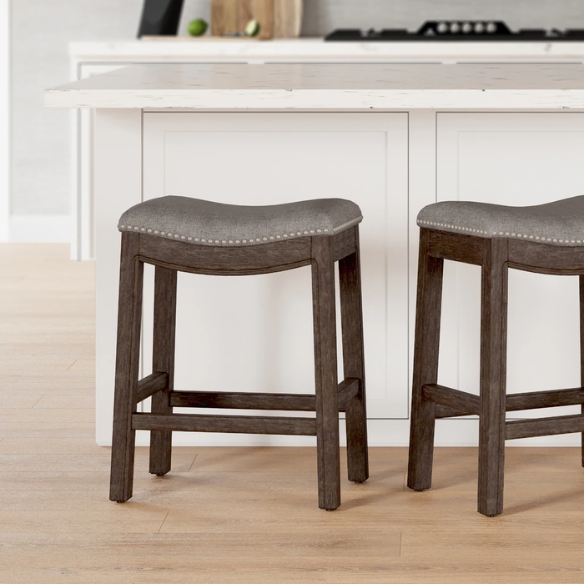 Saddle-Seat Wood Bar Stool with Upholstered Seat – Stylish and Durable Counter/Bar Stool in Weathered Natural or Distressed Espresso Finish