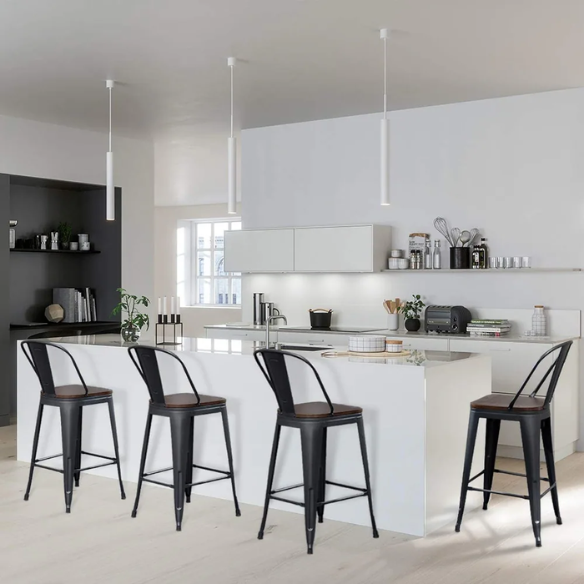 Set of 4 Farmhouse Counter Height Bar Stools – Rustic Industrial Style with Removable Backrest, Heavy-Duty Steel Frame, and Scratch-Resistant Finish
