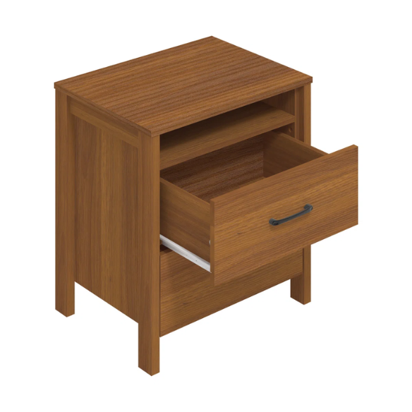 22.7" 2-Drawer Nightstand – Space-Saving Modern Minimalism, Engineered Wood with Clean-Lined Silhouette, Neutral Finish, Open Cubby & 2 Spacious Drawers for Bedroom Storage, Ideal for Tech & Accessories