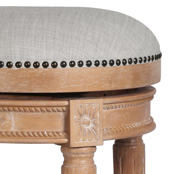 Backless Swivel 26" Counter-Height Bar Stool – Elegant Linen Upholstery with Nail Head Trim, 360-Degree Swivel, and Metal Footrest for Stylish Kitchen or Bar Seating