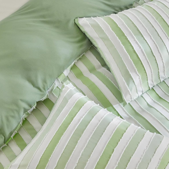 Luxurious Tufted Duvet Cover Set – Queen Size | Striped Textured Boho Bedding | Ultra-Soft Washed Microfiber | 3-Piece Set