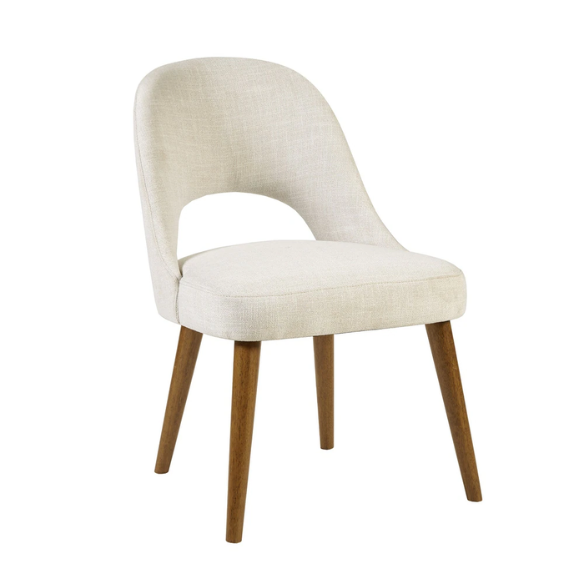 Textured Fabric Dining Side Chairs (Set of 2) – Solid Wood Frame with Mediterranean or Pecan Finish, High-Density Foam Fill & Rounded Back Design