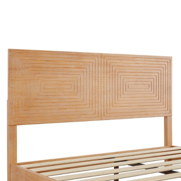 Queen Size Solid Wood Bed with Intricate Engraved Design – Timeless Craftsmanship and Elegance