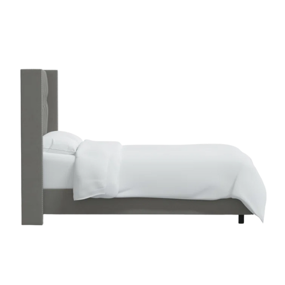 Timeless Upholstered Wingback King Size Bed with Button Tufting and Nailhead Trim