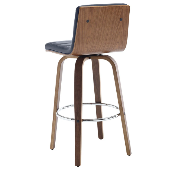 Mid-Century Modern Faux Leather Swivel Counter/Bar Stools – 360° Swivel, Padded PU Leather Seat & Back, Durable Bentwood Legs, Metal Footrest, Supports Up to 440lbs for Home Bar or Kitchen