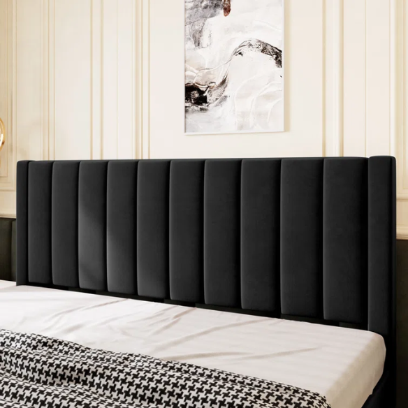 King Size Upholstered Platform Bed with Velvet Headboard, Foam Padding, and Noise-Free Construction for Ultimate Comfort