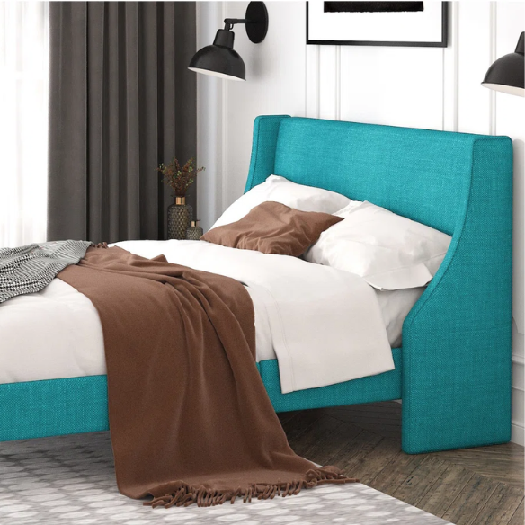 Modern Queen Size Upholstered Platform Bed with Deluxe Wingback and Linen Blend Fabric
