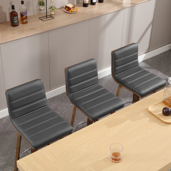Mid-Century Modern Faux Leather Swivel Counter/Bar Stools – 360° Swivel, Padded PU Leather Seat & Back, Durable Bentwood Legs, Metal Footrest, Supports Up to 440lbs for Home Bar or Kitchen