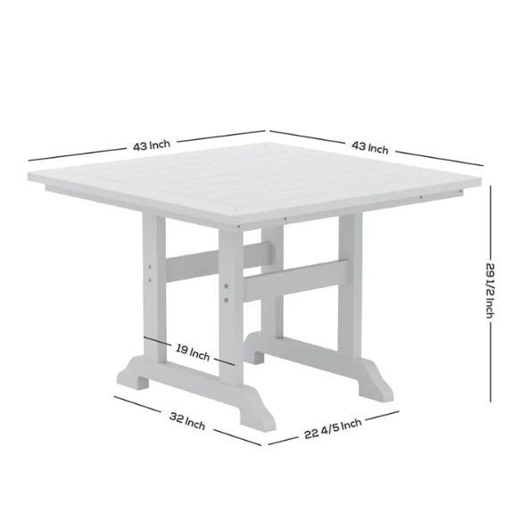 All-Weather Outdoor 43" Square Dining Table – Durable, Eco-Friendly, and UV-Resistant Patio Dining Table with Umbrella Hole