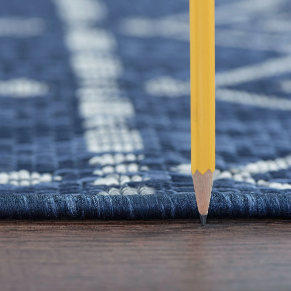 Boho-Inspired Navy & Grey Geometric Rug – Fade & Stain-Resistant, Low-Pile, Perfect for High-Traffic Indoor/Outdoor Spaces