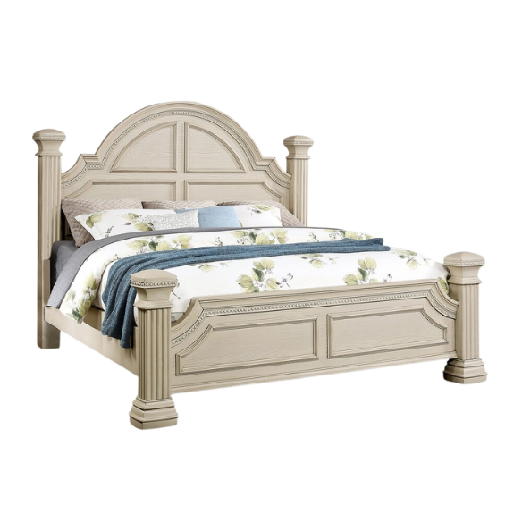 Elegant Traditional 3-Piece Wood Poster Bedroom Set with Beaded Trim, Reeded Posts, and USB Nightstands