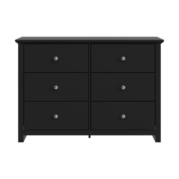 Modern 6-Drawer Double Dresser with Angled Sled Legs and Round Metal Hardware