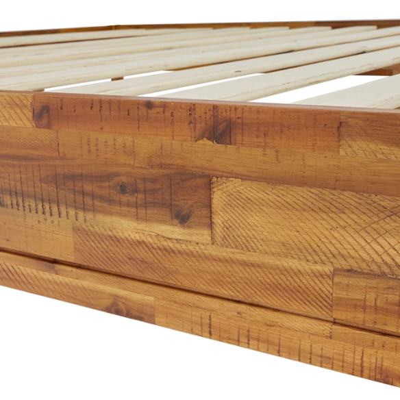 Solid Wood Platform King Size Bed with Headboard and Sturdy Steel Frame, Rustic Design