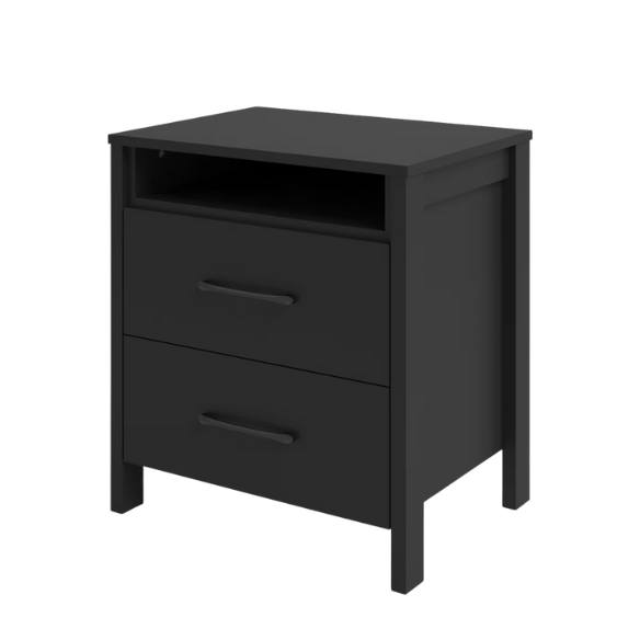22.7" 2-Drawer Nightstand – Space-Saving Modern Minimalism, Engineered Wood with Clean-Lined Silhouette, Neutral Finish, Open Cubby & 2 Spacious Drawers for Bedroom Storage, Ideal for Tech & Accessories