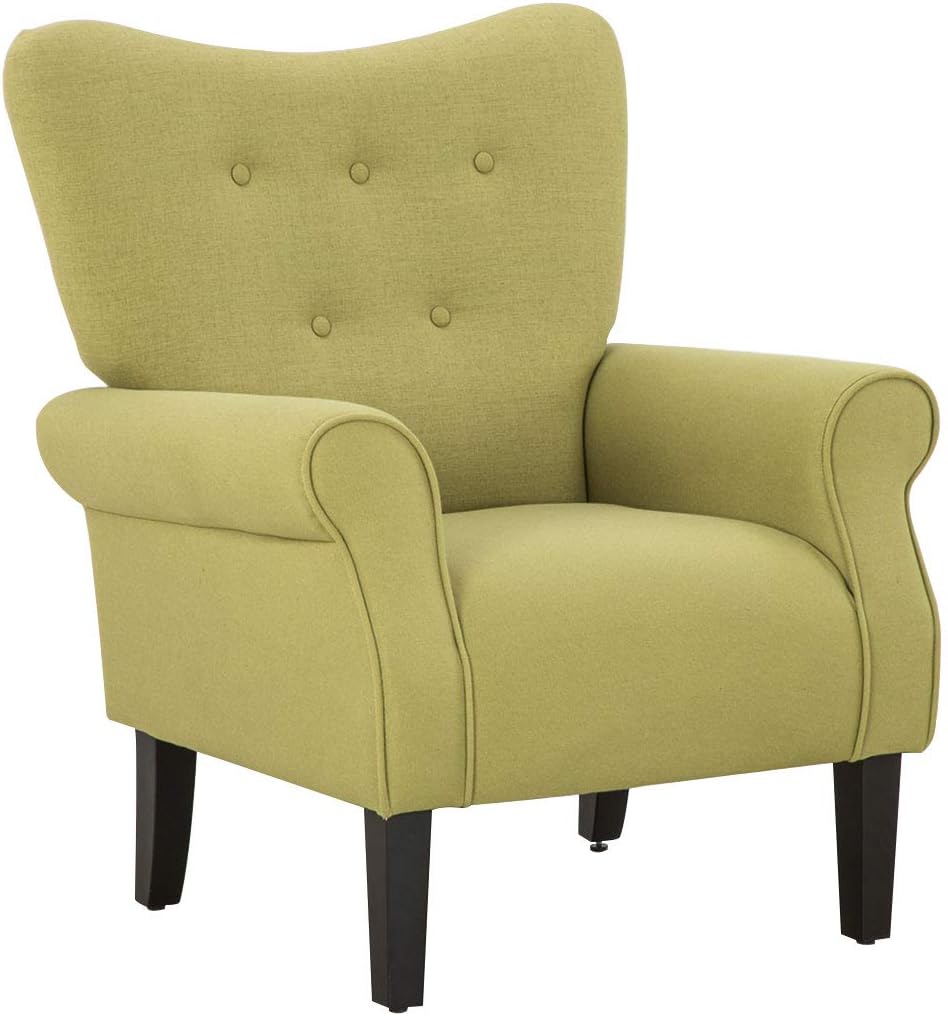 Modern Accent Chair for Living Room – High Back Upholstered Wingback Armchair with Wooden Legs, Padded for Ultimate Comfort