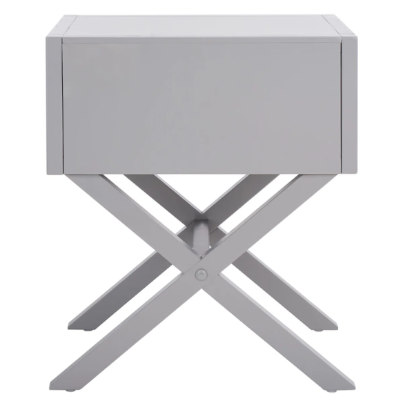 1-Drawer Nightstand – Classic Campaign Style with Contemporary Chic, Acacia Wood Frame, Cross-Base Design, Bold Finish, Gold Drawer Pull, Perfect for Modern Bedrooms