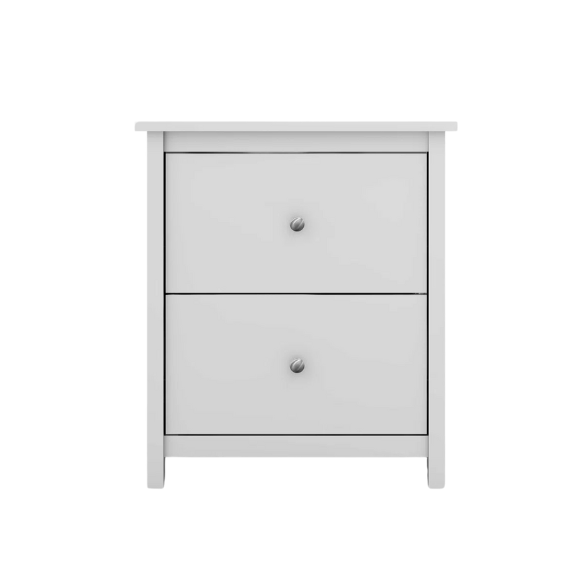 2-Drawer Nightstand – Neutral Engineered Wood, Streamlined Rectangular Design, Four Block Legs, Convenient Storage with Roller-Glide Drawers & Metal Knobs, Perfect for Traditional & Contemporary Bedroom