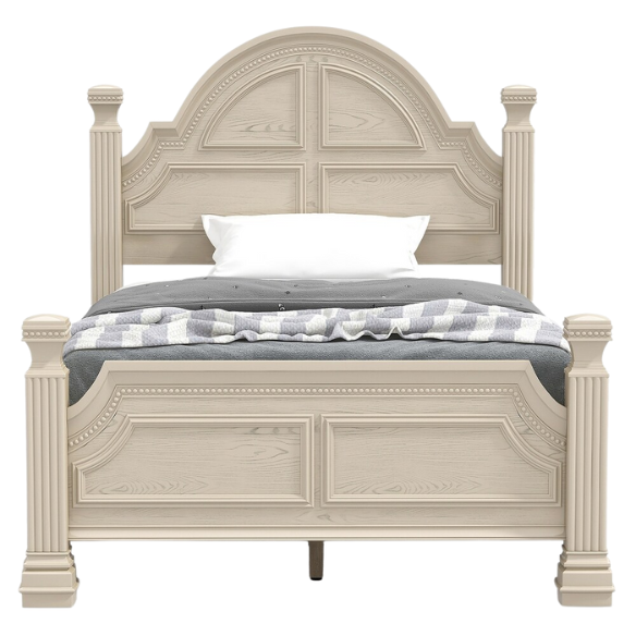 Elegant Traditional 3-Piece Wood Poster Bedroom Set with Beaded Trim, Reeded Posts, and USB Nightstands