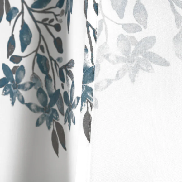 Blue and Grey Floral Vine Shower Curtain – Shabby Chic Farmhouse Style, 72" x 72"