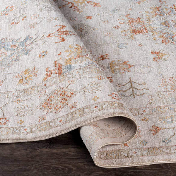 Elegant Oriental Rug – Stain-Resistant, High-Low Pile, Machine Woven with Fringed Detailing
