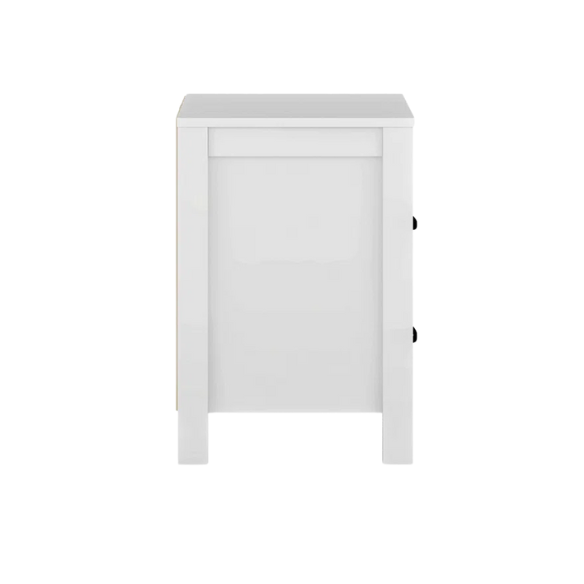 22.7" 2-Drawer Nightstand – Space-Saving Modern Minimalism, Engineered Wood with Clean-Lined Silhouette, Neutral Finish, Open Cubby & 2 Spacious Drawers for Bedroom Storage, Ideal for Tech & Accessories