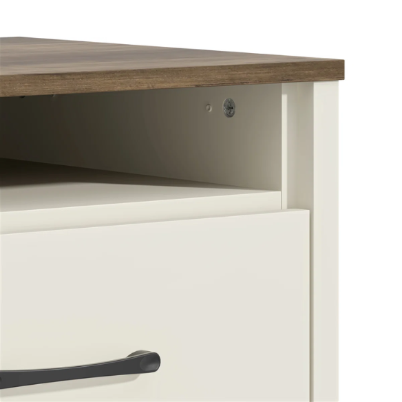 22.7" 2-Drawer Nightstand – Space-Saving Modern Minimalism, Engineered Wood with Clean-Lined Silhouette, Neutral Finish, Open Cubby & 2 Spacious Drawers for Bedroom Storage, Ideal for Tech & Accessories