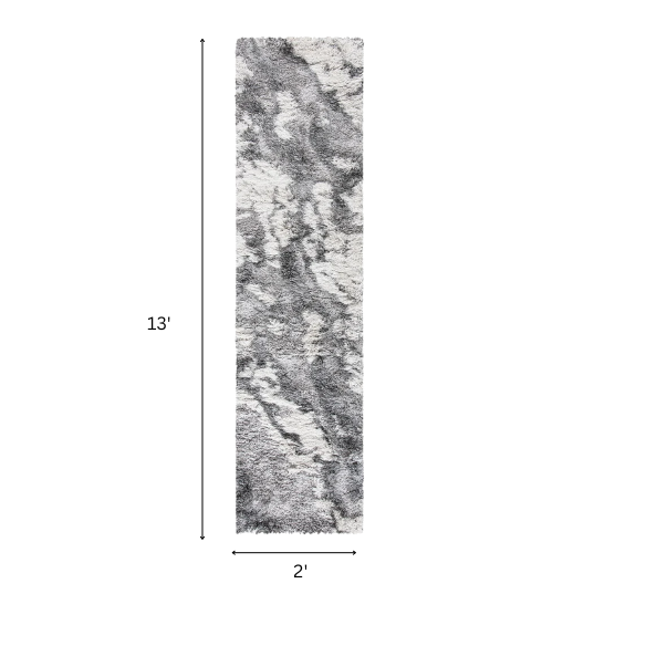 Plush Abstract Grey & Ivory Pattern Shag Rug