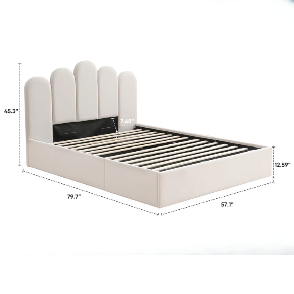 Elegant Hydraulic Velvet Upholstered Platform Bed – Full Double Size with Lift-Up Storage for Ultimate Space Saving