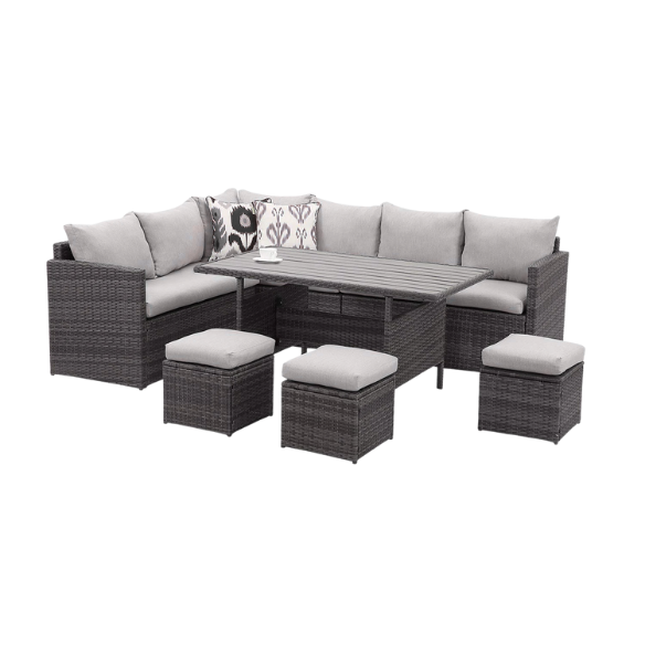 All-Weather Wicker Patio Furniture Set | Stylish Conversation Set with Cushioned Seats and Pillows | Perfect Outdoor Dining Solution