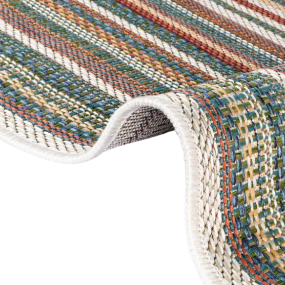 Coastal-Inspired Geometric Rug – Fade & Stain-Resistant, Green & Orange Pattern, Ideal for Indoor/Outdoor Use