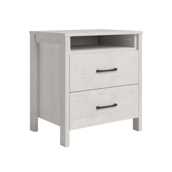 22.7" 2-Drawer Nightstand – Space-Saving Modern Minimalism, Engineered Wood with Clean-Lined Silhouette, Neutral Finish, Open Cubby & 2 Spacious Drawers for Bedroom Storage, Ideal for Tech & Accessories