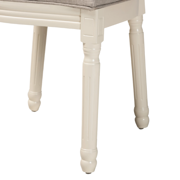 Upholstered Faux Leather Nailhead Dining Chair with Carved Wood Legs – Gray and White