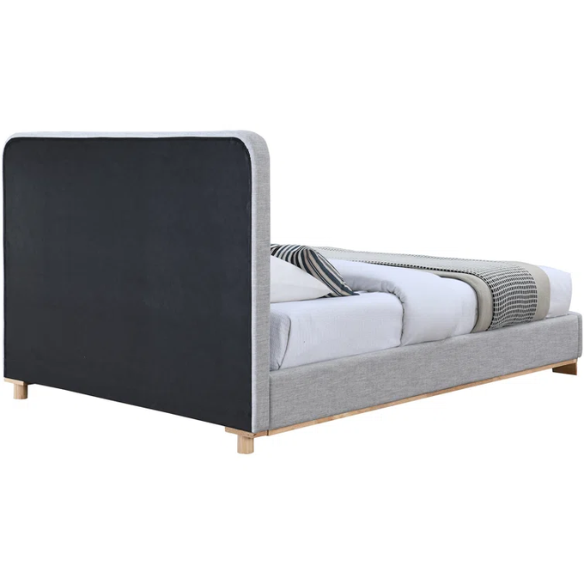 Luxurious Linen Textured Fabric King Size Upholstered Panel Bed with Solid Wood Base
