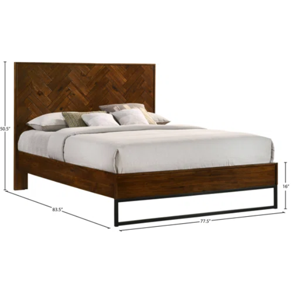 Industrial Mid-Century Modern Platform Bedroom Set with Herringbone Design Headboard – Stylish and Versatile