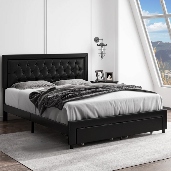 Luxurious King Size Velvet Tufted Upholstered Bed Frame with Adjustable Headboard, Button Tufting, and Nailhead Trim – No Box Spring Needed for Superior Support and Comfort
