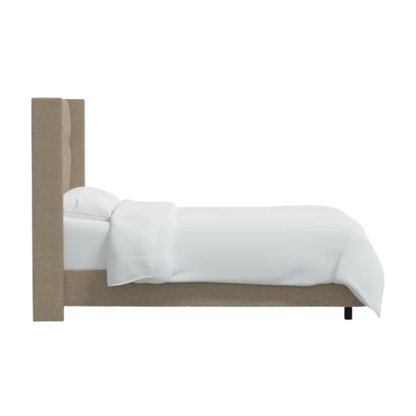 Timeless Upholstered Wingback King Size Bed with Button Tufting and Nailhead Trim