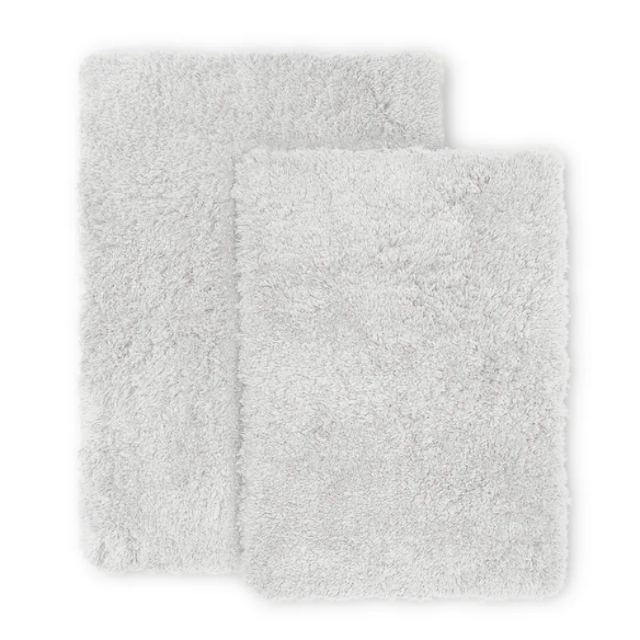 White Shaggy Bath Rug Set – Ultra-Soft Microfiber Non-Slip Bathroom Mat with Rubber Backing (2 or 3-Piece Set)