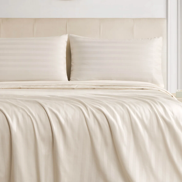 4-Piece Luxury Bed Sheet Set – Fitted & Flat Sheets with Pillowcases | Solid Stripe Bedding for Twin, Full, Queen, King Sizes