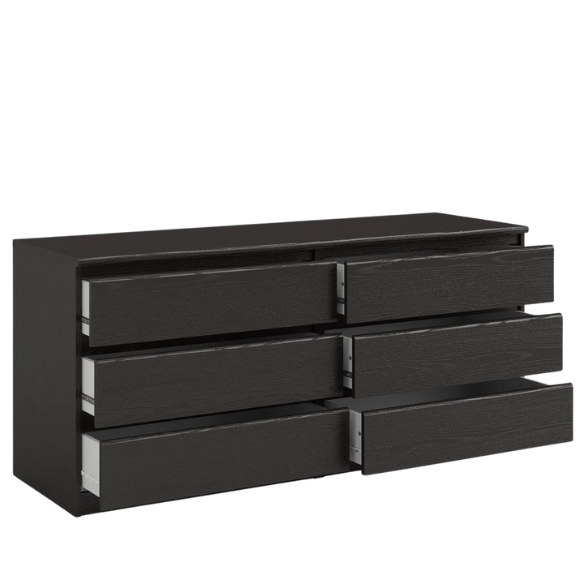 Versatile 60.5" 6-Drawer Double Dresser with Smooth Metal Glides and Clean-Lined Silhouette