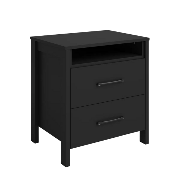 22.7" 2-Drawer Nightstand – Space-Saving Modern Minimalism, Engineered Wood with Clean-Lined Silhouette, Neutral Finish, Open Cubby & 2 Spacious Drawers for Bedroom Storage, Ideal for Tech & Accessories