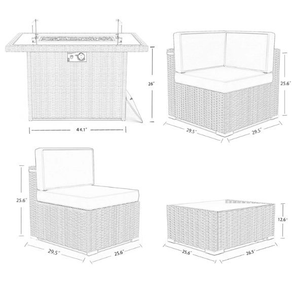 8-Piece Patio Furniture Set with 40" Fire Pit Table | Outdoor Wicker Sectional Sofa Set with Coffee Table | Perfect for Garden Gatherings