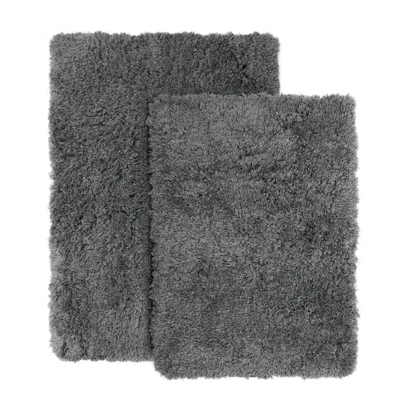 Dark Grey Shaggy Bath Rug Set – Ultra-Soft Microfiber Non-Slip Bathroom Mat with Rubber Backing (2 or 3-Piece Set)
