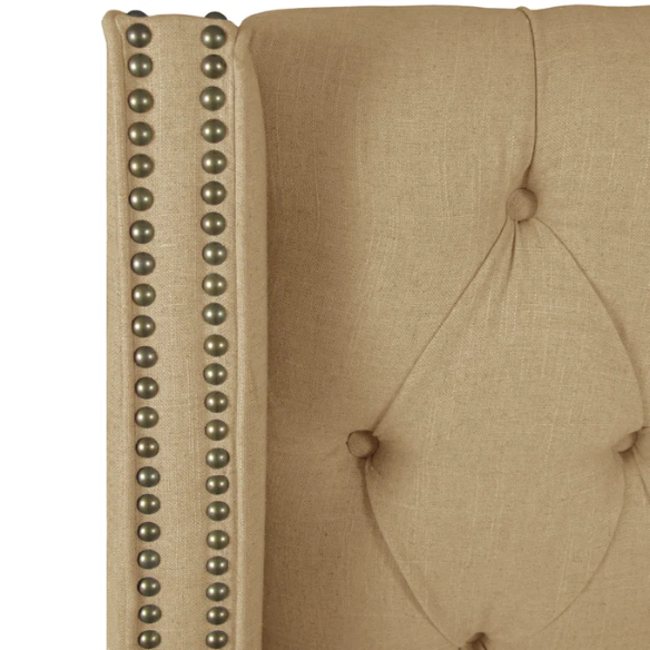 Chic Upholstered Wingback King Size Bed with Button Tufting and Nailhead Trim