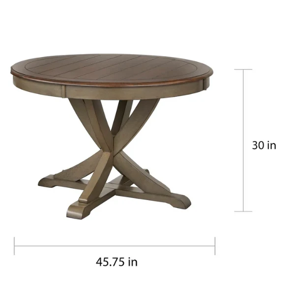 Country-Style 3-Piece Dining Set – Round Beadboard Table with X-Base and Geometric Back Chairs