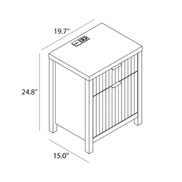 2-Drawer Nightstand with Built-In Outlets – Fluted Panels, Wood Grain Finish, Modern Design, Charging Station with 2 AC Outlets, USB & USB-C Ports, 4.9-Foot Power Cord, Set of 2